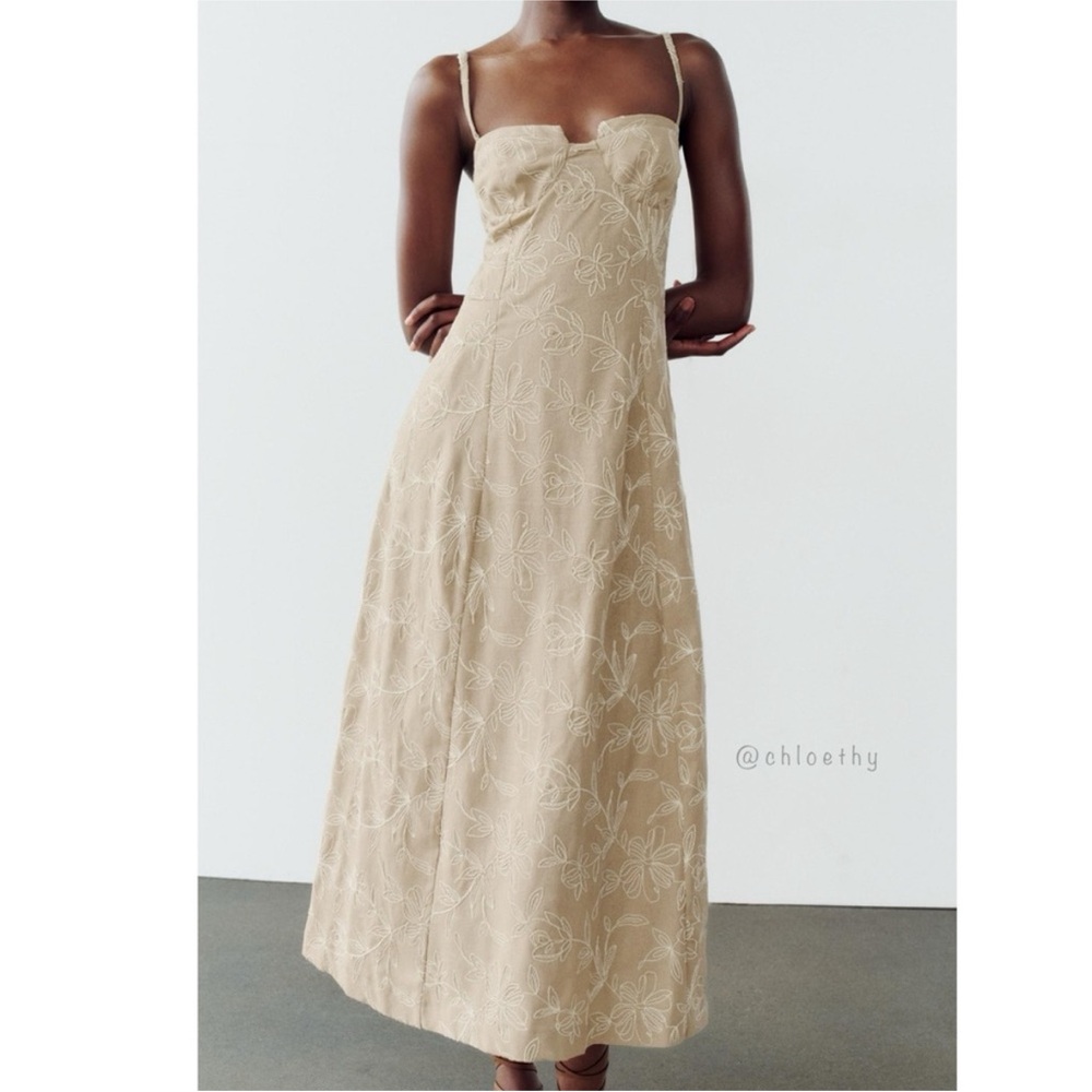 ZARA Embroidered Floral Midi Dress